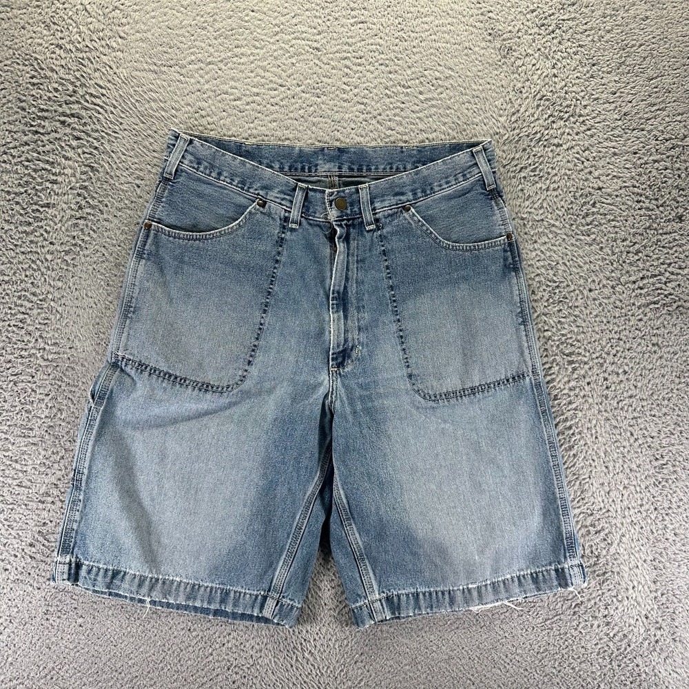 VTG Polo Jeans Shorts Mens 34 Blue Denim Bermuda Carpenter Faded Workwear Baggy